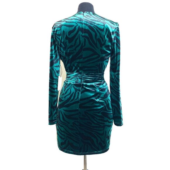 LINI NATALIE Velvet Emerald Zebra Print Faux Wrap Dress S - Picture 13 of 13